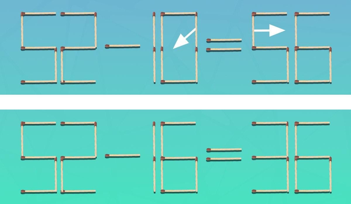 Velmi obtížná hádanka: stačí přesunout 2 zápalky, aby byla rovnost správná.